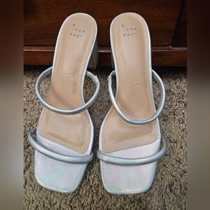 A New Day Metallic Silver Holographic Strappy Heels